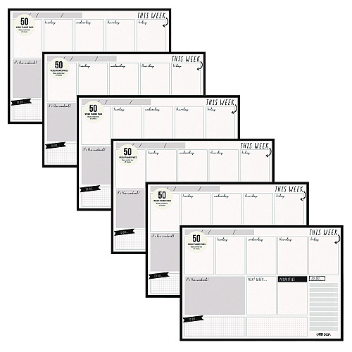 PUKKA PAD Weekly Planner Pad, 8.27 x 11.61, White/Black Sheets, 50-Weeks: Undated (9120CD)