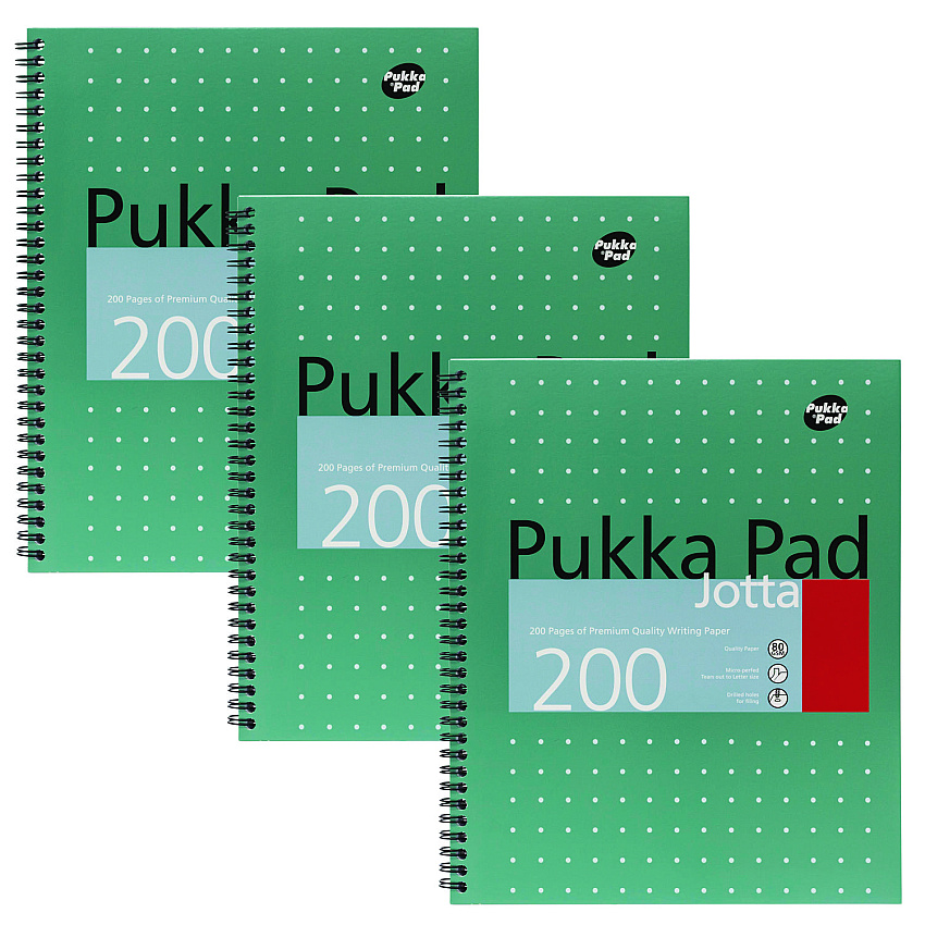 PUKKA PAD Letter Size Notebook, 1-Subject, Medium/College Rule, Metallic Green with White Dots Cover, (100) 11 x 8.5 Sheets, 3/Pack (8751MET)
