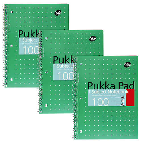 PUKKA PAD Letter Size 1-Subject Notebook, Medium/College Rule, Metallic Green Cover with White Dots, (50), 10.5 x 8 Sheets, 3/Pack (8795MET)