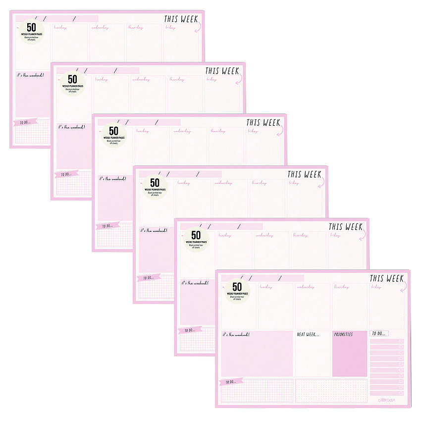 PUKKA PAD Weekly Planner Pad, 8.27 x 11.61, Pink Cover, 12-Month, Undated, 6/Pack (9163CD)