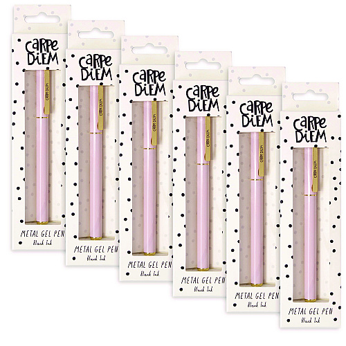 PUKKA PAD Carpe Diem All Metal Gel Pens Gel Pen, Stick, Medium 0.7 mm, Black Ink, Pink Barrel, 6/Pack (9157CD)