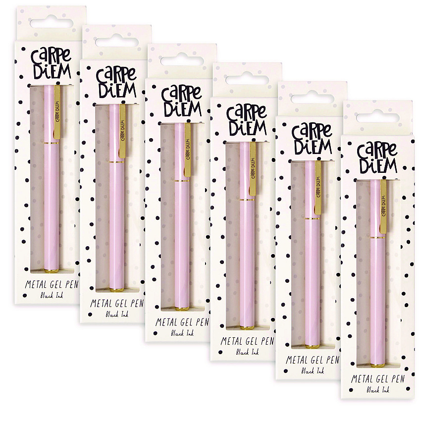 PUKKA PAD Carpe Diem All Metal Gel Pens Gel Pen, Stick, Medium 0.7 mm, Black Ink, Pink Barrel, 6/Pack (9157CD)