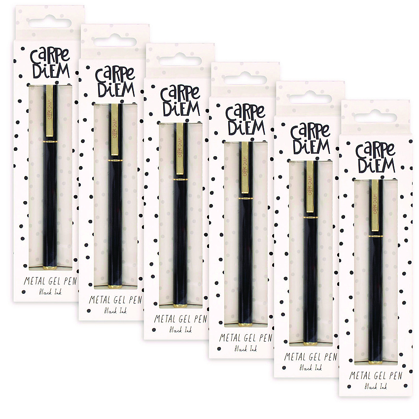 PUKKA PAD Carpe Diem All Metal Gel Pens Gel Pen, Stick, Medium 0.7 mm, Black Ink, Black Barrel, 6/Pack (9114CD)