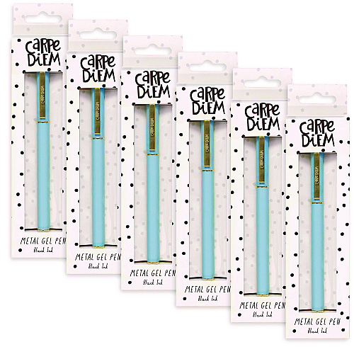 PUKKA PAD Carpe Diem All Metal Gel Pens Gel Pen, Stick, Medium 0.7 mm, Black Ink, Blue Barrel, 6/Pack (9171CD)