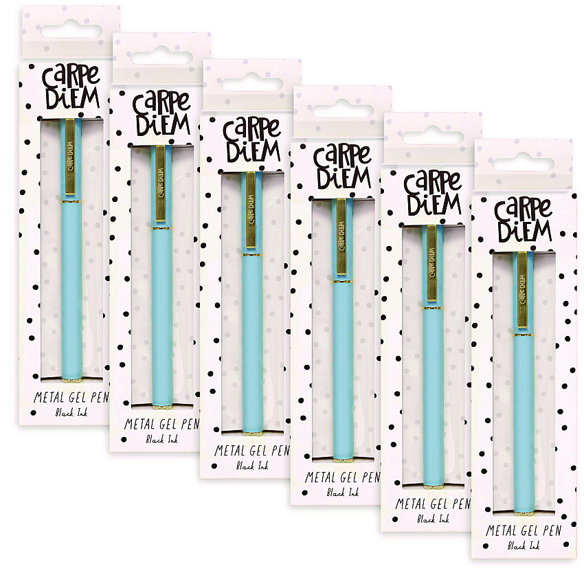 PUKKA PAD Carpe Diem All Metal Gel Pens Gel Pen, Stick, Medium 0.7 mm, Black Ink, Blue Barrel, 6/Pack (9171CD)