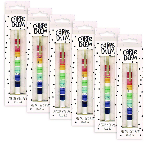 PUKKA PAD Carpe Diem All Metal Gel Pens Gel Pen, Stick, Medium 0.7 mm, Black Ink, Color Wash Multicolor Barrel, 6/Pack (9181CD)
