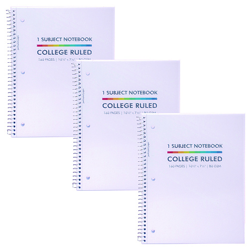 PUKKA PAD Letter Size 1-Subject Notebook, Medium/College Rule, White Cover, (80) 10.5 x 8 Sheets, 3/Pack (9759BAS)