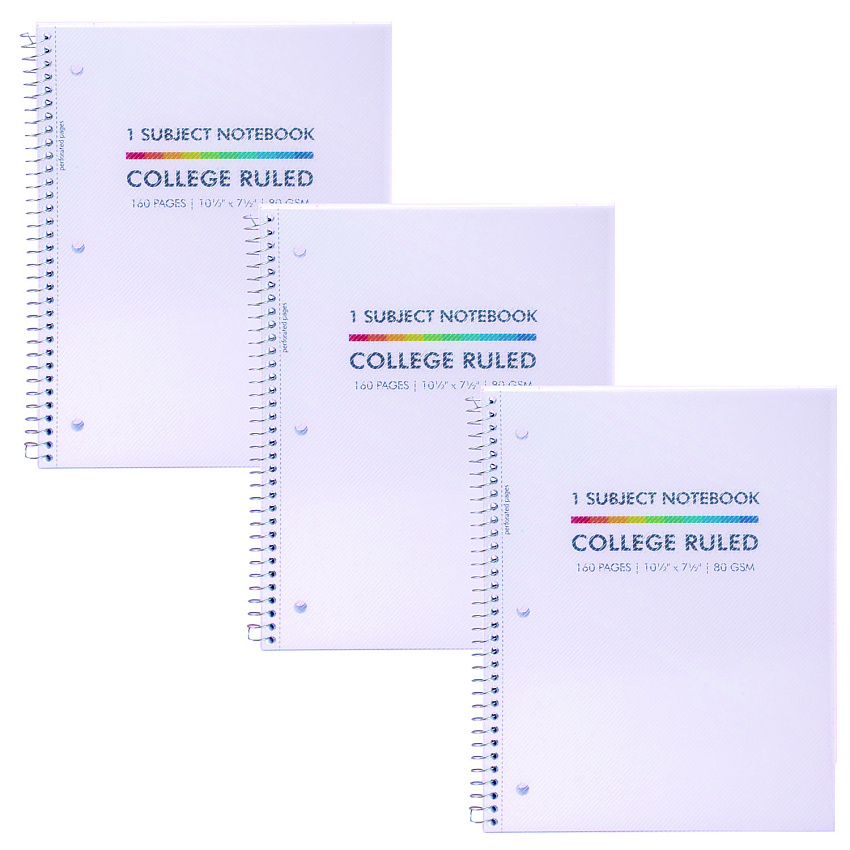 PUKKA PAD Letter Size 1-Subject Notebook, Medium/College Rule, White Cover, (80) 10.5 x 8 Sheets, 3/Pack (9759BAS)