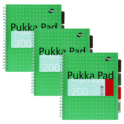 PUKKA PAD Letter Size Project Book, 5-Subject, Medium/College Rule, Metallic Green with White Dots Cover, (100) 11 x 8.5 Sheets, 3/Pack (8748MET)
