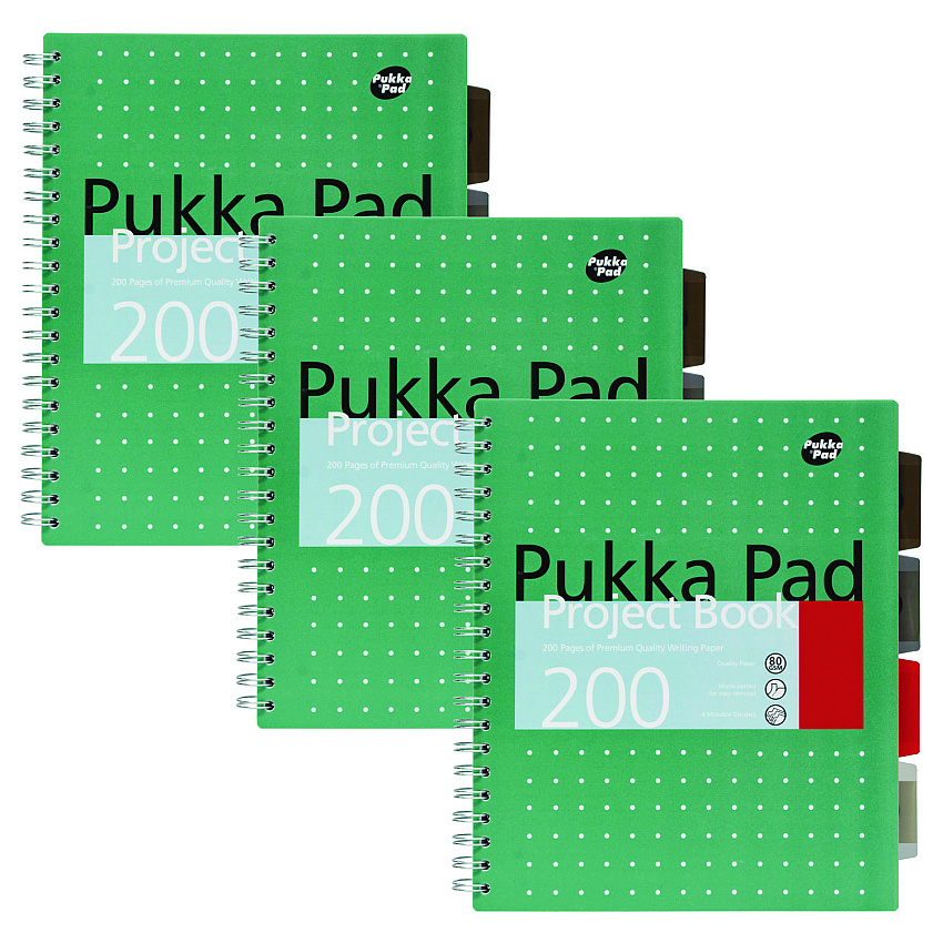 PUKKA PAD Letter Size Project Book, 5-Subject, Medium/College Rule, Metallic Green with White Dots Cover, (100) 11 x 8.5 Sheets, 3/Pack (8748MET)