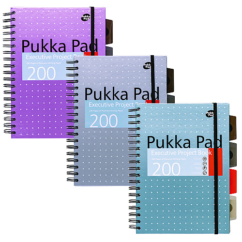 PUKKA PAD B5 Size Project Book, 4-Subject, Medium/College Rule, Assorted Metallic Color/Dot Covers, (100) 9.8 x 6 Sheets, 3/Pack (9589MET)