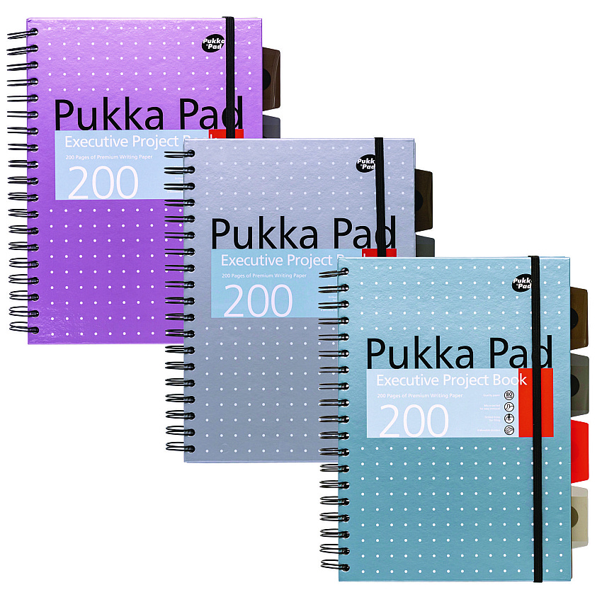 PUKKA PAD B5 Size Project Book, 4-Subject, Medium/College Rule, Assorted Metallic Color/Dot Covers, (100) 9.8 x 6 Sheets, 3/Pack (9589MET)
