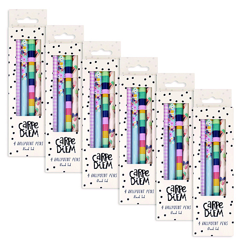 PUKKA PAD Carpe Diem Ballpoint Pen, Stick, Medium 0.7 mm, Black Ink, Assorted Ditzy Floral Collection, 4 Pens/Pack, 6 Packs/Box (9228CD)