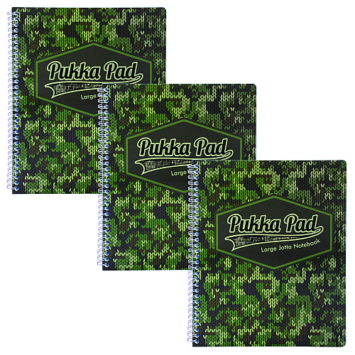 PUKKA PAD Letter Size Notebook, 1-Subject, Medium/College Rule, Green/Black Camo Knit Cover, (100) 11 x 8.5 Sheets, 3/Pack (9755CAM)