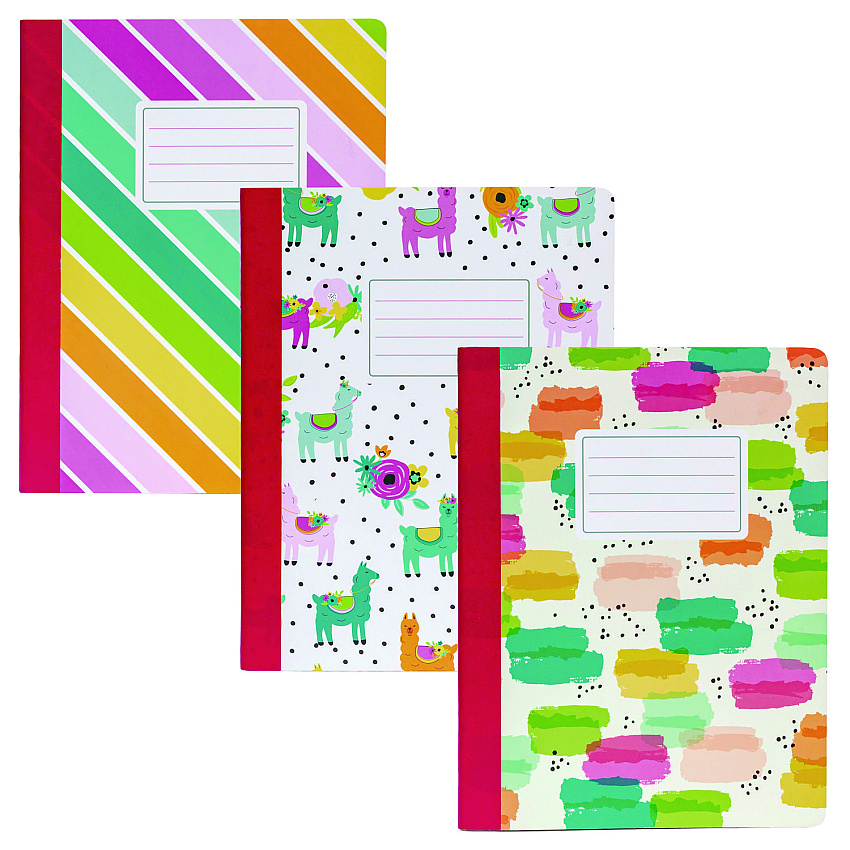 PUKKA PAD Composition Book, Medium/College Rule, Assorted Covers Colors, (70) 9.75 x 7.5 Sheets, 3/Pack (9095CD)