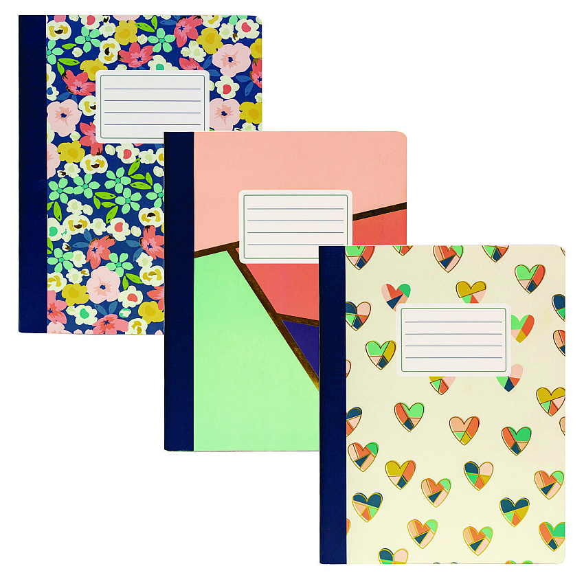 PUKKA PAD Composition Book, Medium/College Rule, Assorted Floral Love Covers, (70) 9.75 x 7.5 Sheets, 3/Pack (9096CD)
