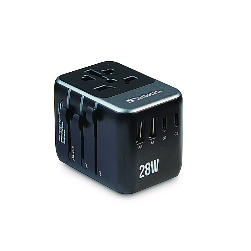 Verbatim UTA-07 Universal Travel Adapter, (3) USB-A, (3) USB-C (32122)