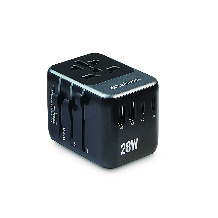 Verbatim UTA-07 Universal Travel Adapter, (3) USB-A, (3) USB-C (32122)