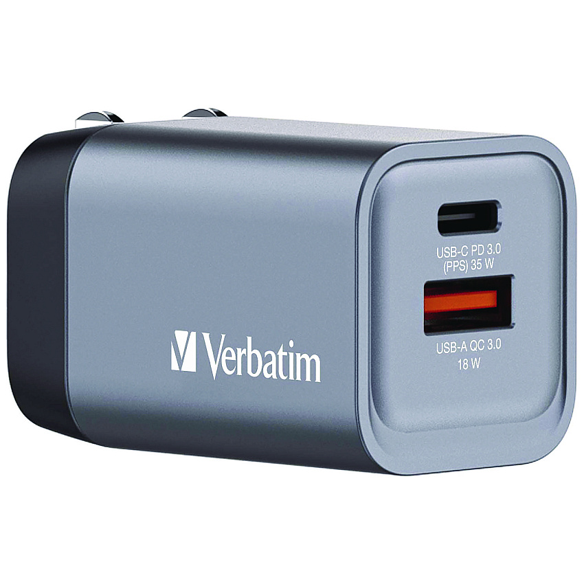 Verbatim 35 W 2-Port GaN Wall Charger, Black/Gray (32200)