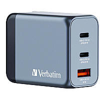 Verbatim 65 W 3-Port GaN Wall Charger, Black/Gray (32201)