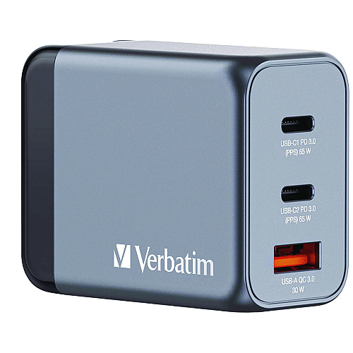 Verbatim 65 W 3-Port GaN Wall Charger, Black/Gray (32201)