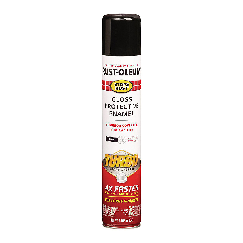 Rust-Oleum Stops Rust Turbo Spray, Gloss Black, 24 oz Aerosol Can, 6/Carton (334128)