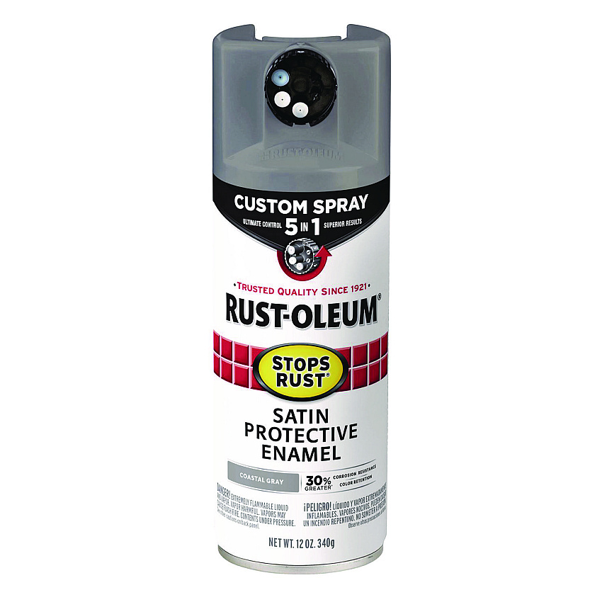 Rust-Oleum Stops Rust 5-in-1 Spray Paint, Satin Coastal Gray, 12 oz Aerosol Can (376872EA)