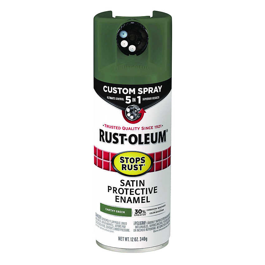 Rust-Oleum Stops Rust 5-in-1 Spray Paint, Satin Earthy Green, 12 oz Aerosol Can (383421EA)