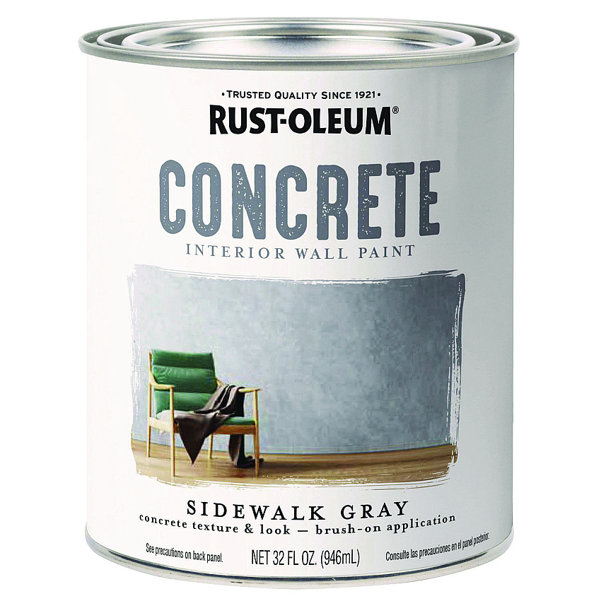 Rust-Oleum Concrete Interior Wall Paint, Matte Sidewalk Gray, Quart Can, 2/Carton (379908)