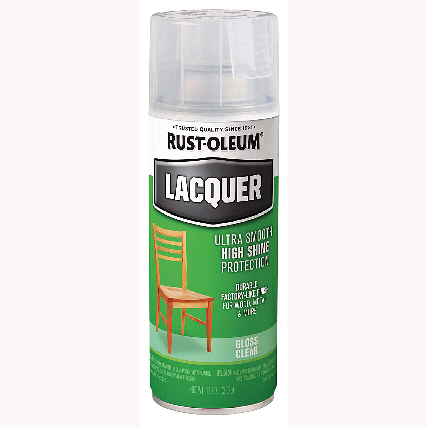 Rust-Oleum Specialty Lacquer Spray Paint, Gloss Clear, 12 oz Aerosol Can, 6/Carton (1906830)