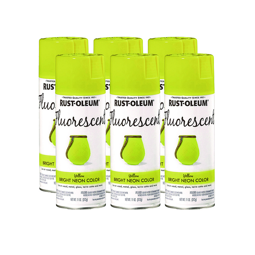 Rust-Oleum Specialty Fluorescent Spray Paint, Flat Fluorescent Yellow, 11 oz Aerosol Can, 6/Carton (342571)