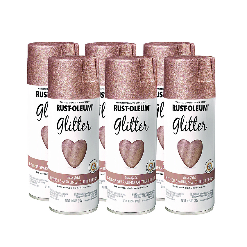 Rust-Oleum Specialty Glitter Spray Paint, Glitter Rose Gold, 10.25 oz Aerosol Can, 6/Carton (344697)