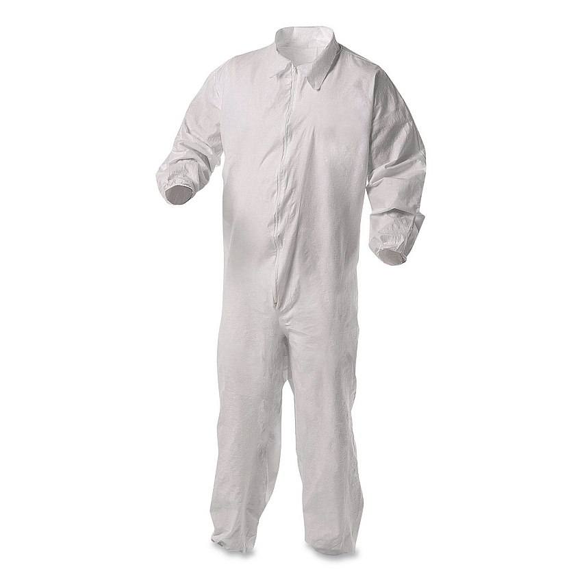 KleenGuard KGA35 Liquid and Particle Protection Coveralls, Elastic Wrist and Ankles, Large, White, 25/Carton (38927)
