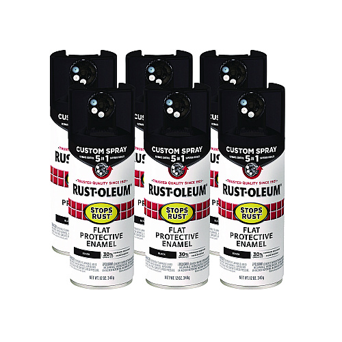Rust-Oleum Stops Rust 5-in-1 Spray Paint, Flat Black, 12 oz Aerosol Can, 6/Carton (376855)