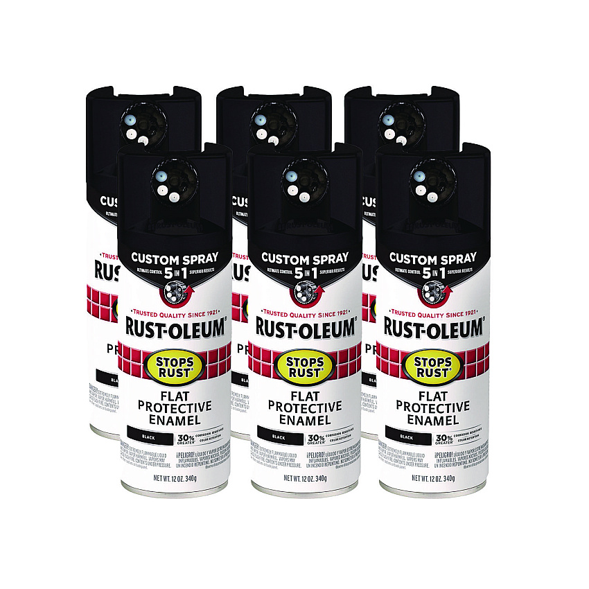 Rust-Oleum Stops Rust 5-in-1 Spray Paint, Flat Black, 12 oz Aerosol Can, 6/Carton (376855)