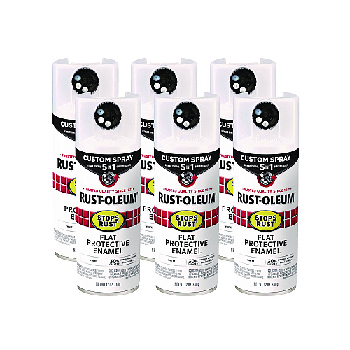 Rust-Oleum Stops Rust 5-in-1 Spray Paint, Flat White, 12 oz Aerosol Can, 6/Carton (376856)