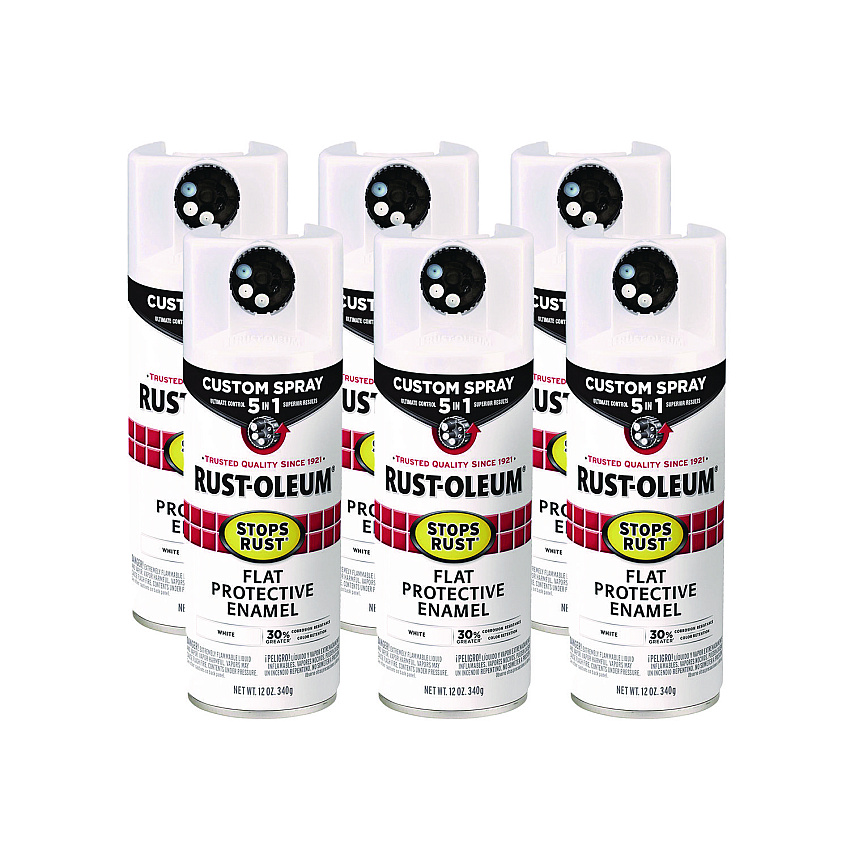 Rust-Oleum Stops Rust 5-in-1 Spray Paint, Flat White, 12 oz Aerosol Can, 6/Carton (376856)