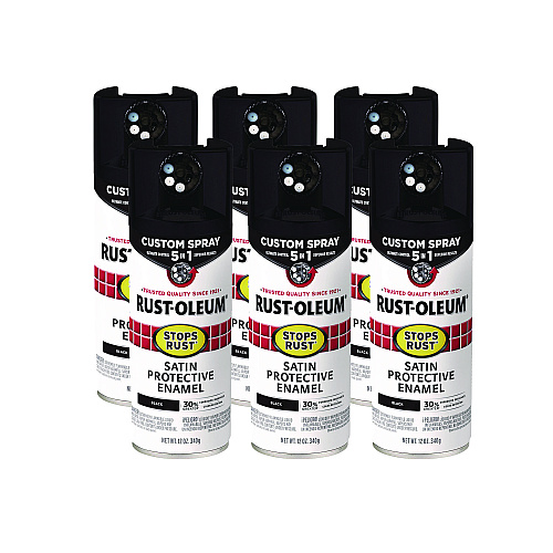 Rust-Oleum Stops Rust 5-in-1 Spray Paint, Satin Black, 12 oz Aerosol Can, 6/Carton (376869)