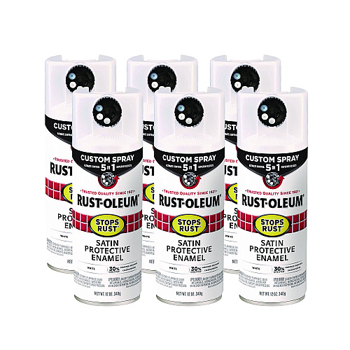 Rust-Oleum Stops Rust 5-in-1 Spray Paint, Satin White, 12 oz Aerosol Can, 6/Carton (376870)