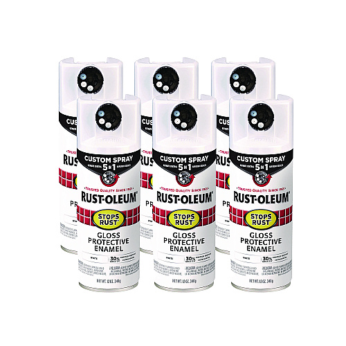Rust-Oleum Stops Rust 5-in-1 Spray Paint, Gloss White, 12 oz Aerosol Can, 6/Carton (376886)
