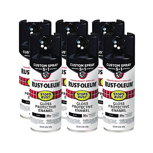 Rust-Oleum Stops Rust 5-in-1 Spray Paint, Gloss Black, 12 oz Aerosol Can, 6/Carton (376884)