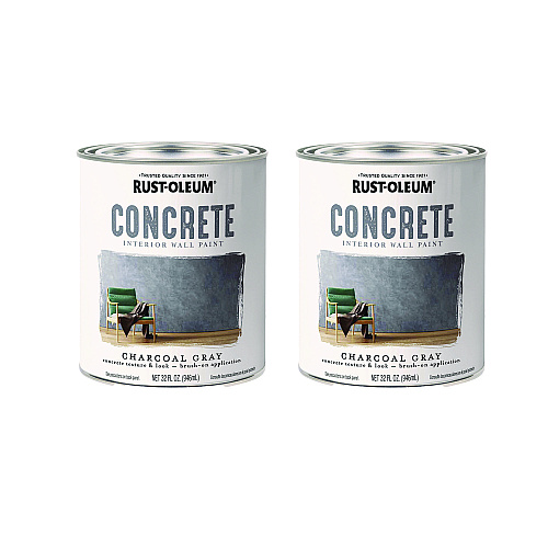 Rust-Oleum Concrete Interior Wall Paint, Flat Charcoal Gray, Quart Can, 2/Carton (379906)