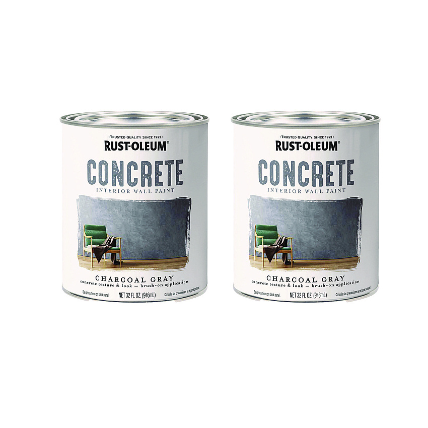 Rust-Oleum Concrete Interior Wall Paint, Flat Charcoal Gray, Quart Can, 2/Carton (379906)
