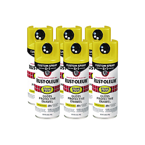 Rust-Oleum Stops Rust 5-in-1 Spray Paint, Gloss Sunburst Yellow, 12 oz Aerosol Can, 6/Carton (376898)