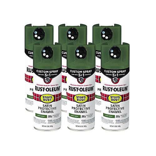 Rust-Oleum Stops Rust 5-in-1 Spray Paint, Satin Earthy Green, 12 oz Aerosol Can, 6/Carton (383421)