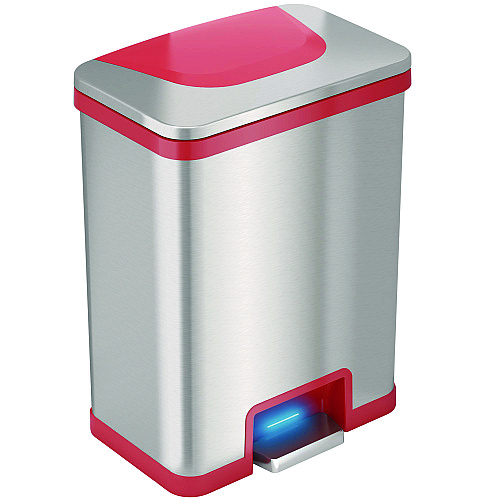 HLS Commercial Step Pedal-Sensor Trash Can, 13 gal, Plastic/Stainless Steel, Silver/Red (HLS13SR)