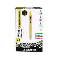 Zebra Z-Grip Retractable Highlighter Markers, Assorted Neon Ink, Chisel Tip, Assorted Neon Barrel, Dozen (71200)