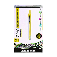 Zebra Z-Grip Retractable Highlighter Markers, Neon Yellow Ink, Chisel Tip, Neon Yellow Barrel, Dozen (71250)