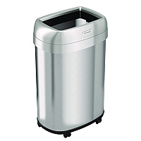 HLS Commercial Open Top Trash Can with Wheels, Oval, 13 gal, Plastic/Stainless Steel, Silver (HLS13STVM)
