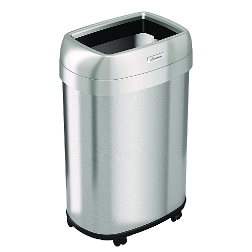 HLS Commercial Open Top Trash Can with Wheels, Oval, 13 gal, Plastic/Stainless Steel, Silver (HLS13STVM)